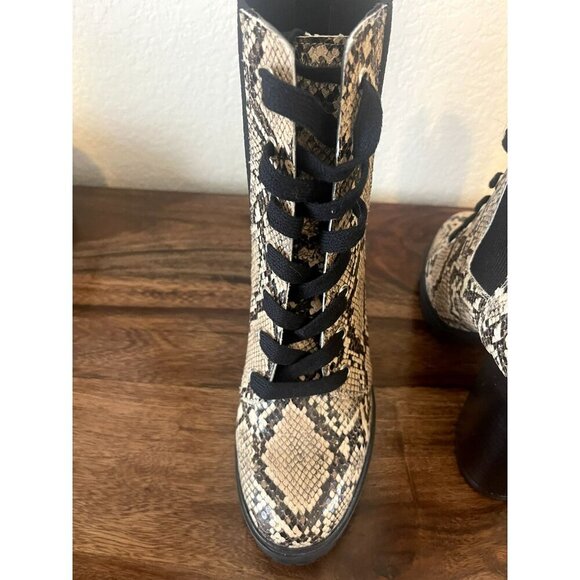 Steve Madden Latch Lace Up Snake Print Boots Chunky Block Heel Size Women's 9.5 - Picture 6 of 9